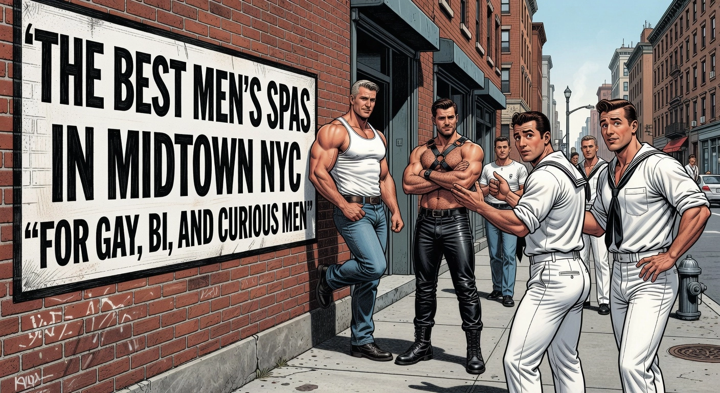 Professional header image for list-based article: The Best Men's Spas in Midtown NYC for Gay, Bi, and Curio...