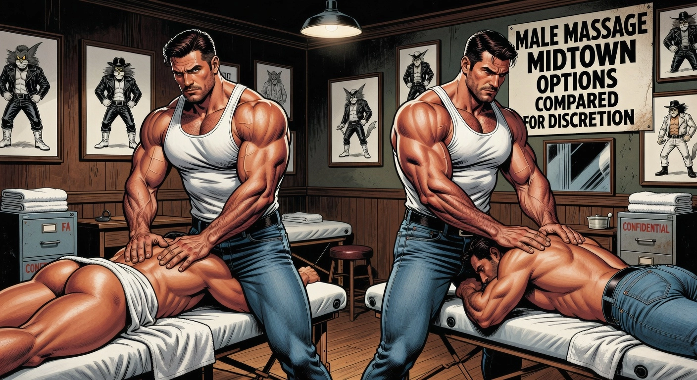 Professional header image for comparison analysis: Male Massage Midtown Options Compared for Discretion