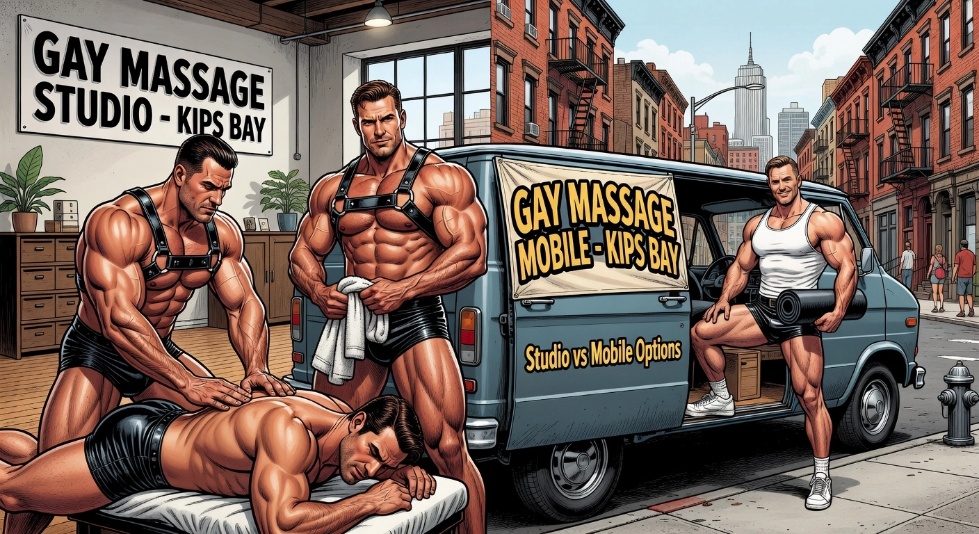 Professional header image for comparison analysis: Gay Massage Kips Bay: Studio vs Mobile Options