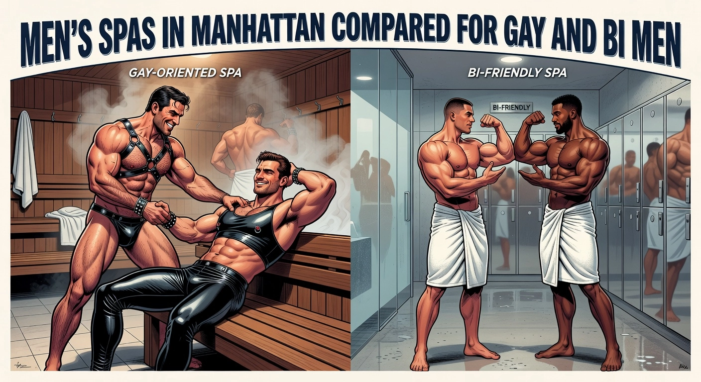 Professional header image for comparison analysis: Men's Spas in Manhattan Compared for Gay and Bi Men