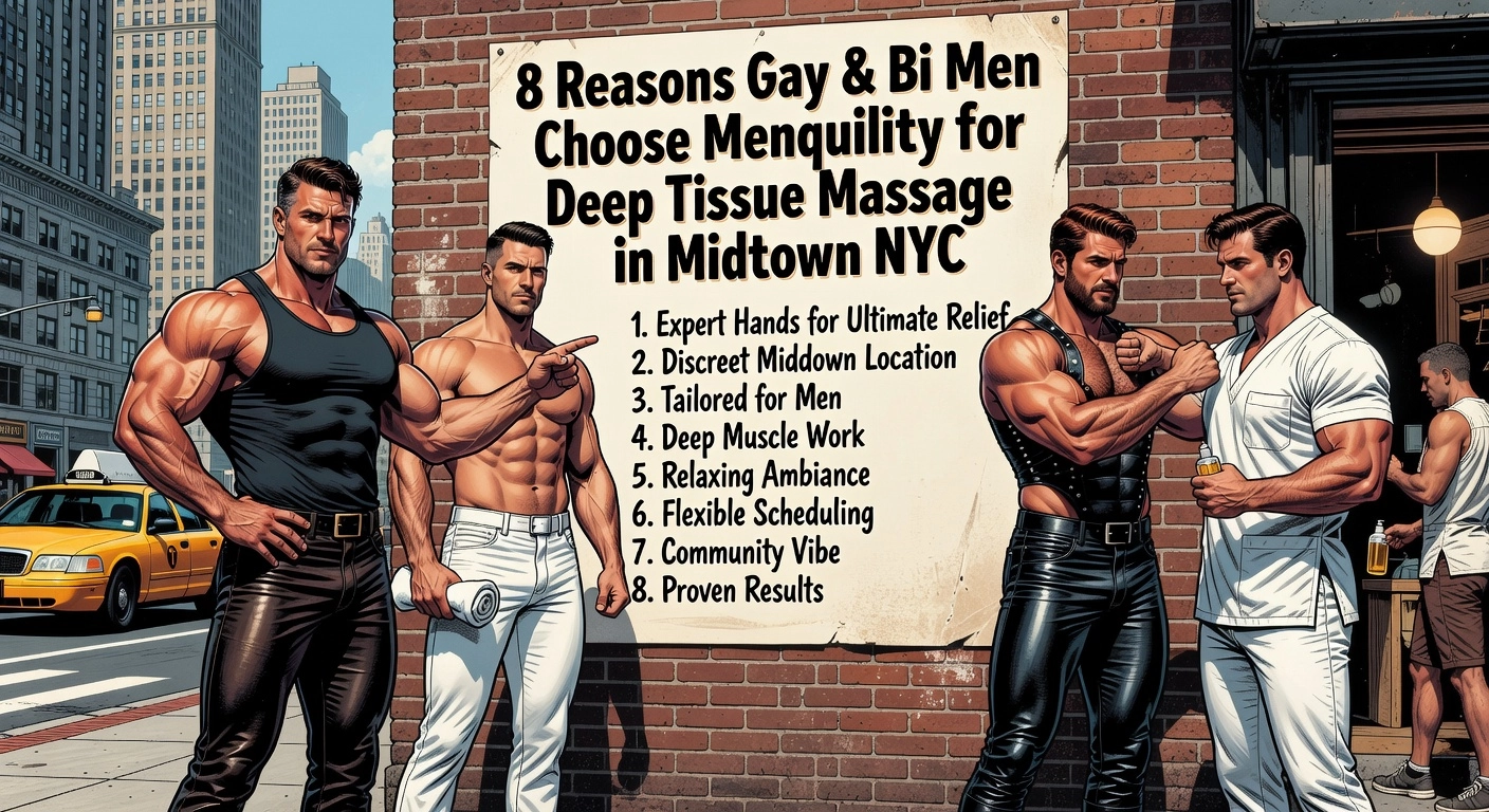 Professional header image for list-based article: 8 Reasons Gay & Bi Men Choose Menquility for Deep Tissue ...